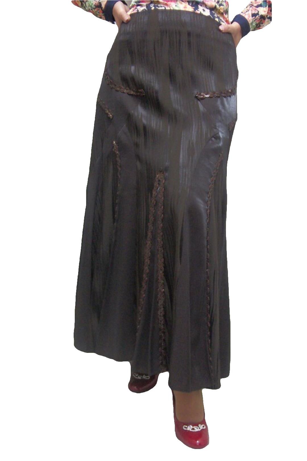 Fusta de ocazie, din material cu aspect lucios, D&J Exclusive, Maro