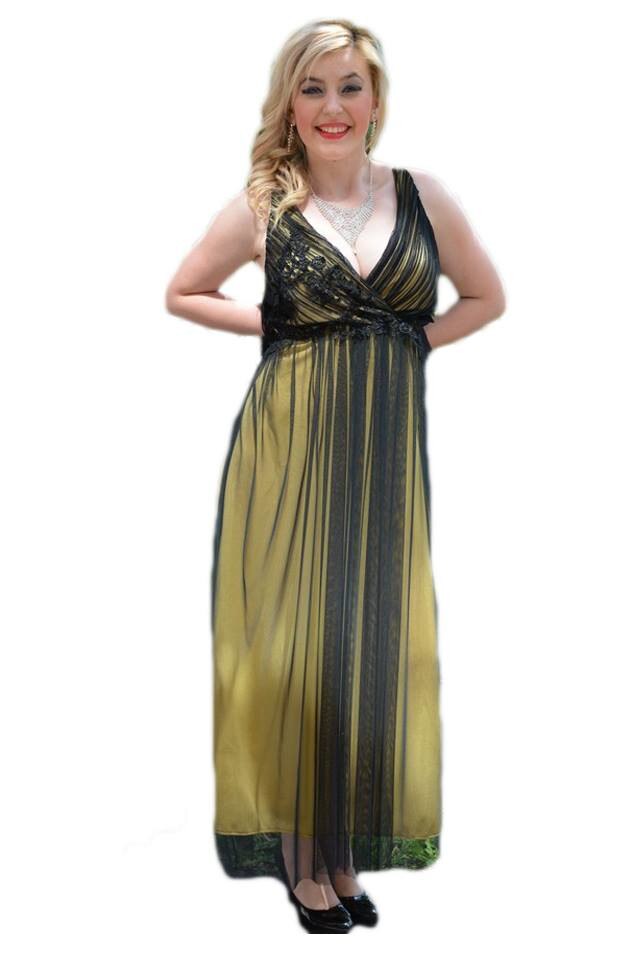 Rochie feminina ,lunga cu tul , D&J Exclusive, negru-galben
