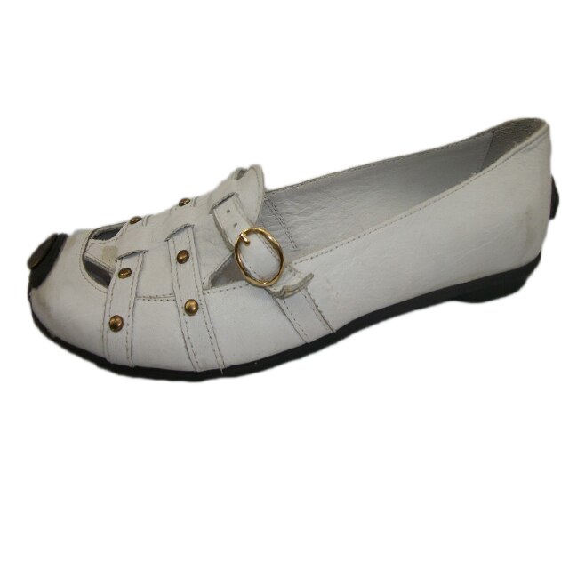 Balerini cu design de cureluse aplicate,D&J Exclusive, Alb
