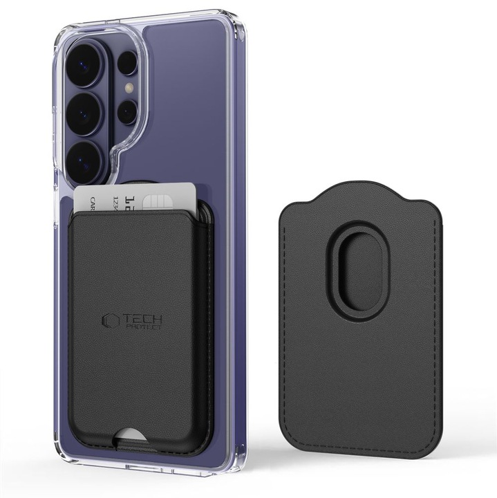 Portofel Tech-Protect CH02 MagWallet, Compatibil MagSafe, Capacitate 3 carduri, Negru