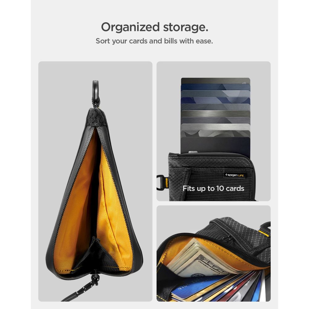 Portofel Spigen LF300, Protectie RFID, Capacitate 10 carduri, Negru