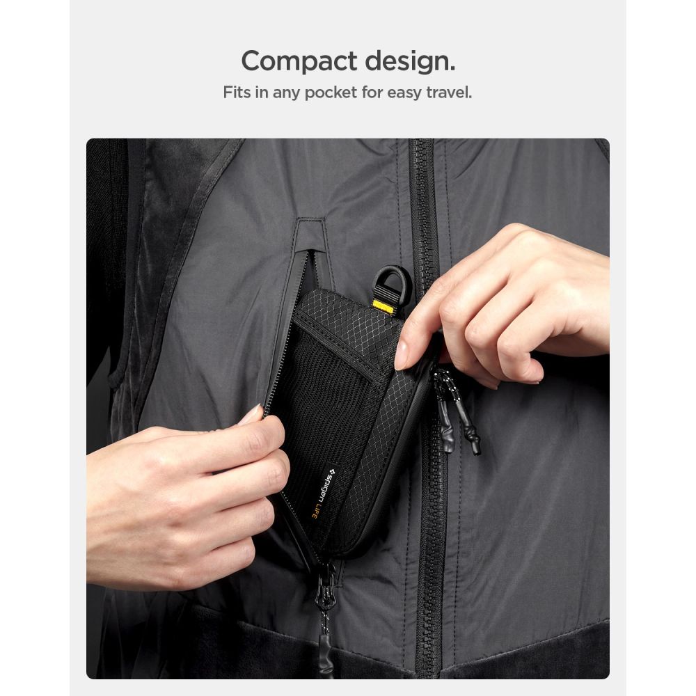 Portofel Spigen LF300, Protectie RFID, Capacitate 10 carduri, Negru