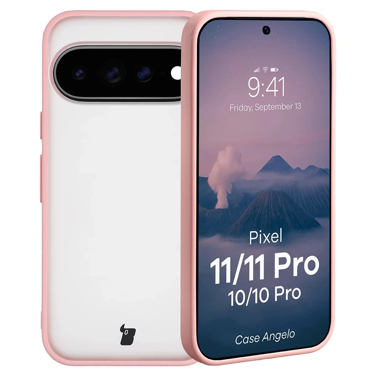 Carcasa Bizon Angelo compatibila cu Google Pixel 11 / 11 Pro / 10 / 10 Pro, Transparent / Roz