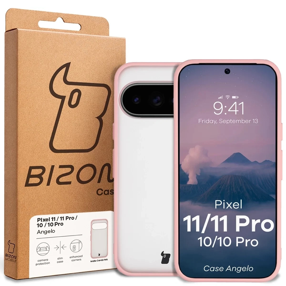 Carcasa Bizon Angelo compatibila cu Google Pixel 11 / 11 Pro / 10 / 10 Pro, Transparent / Roz