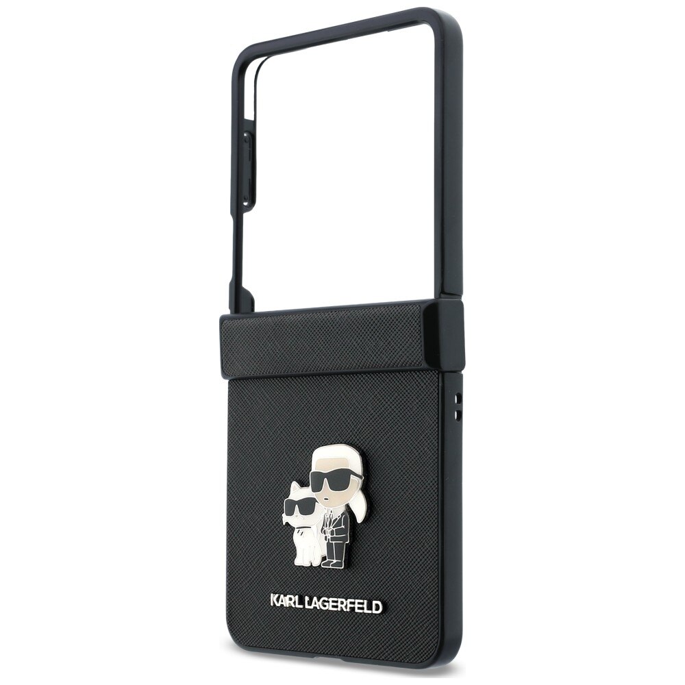 Husa Karl Lagerfeld Karl and Choupette Saffiano Pins cu MagSafe compatibila cu Samsung Galaxy Z Flip 8, Negru