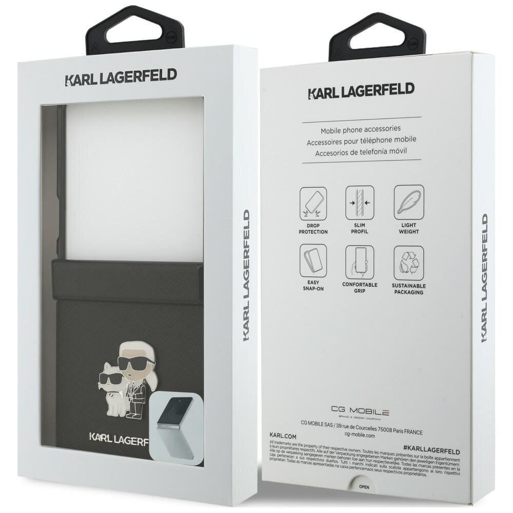 Husa Karl Lagerfeld Karl and Choupette Saffiano Pins cu MagSafe compatibila cu Samsung Galaxy Z Flip 8, Negru