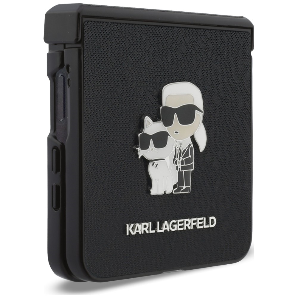 Husa Karl Lagerfeld Karl and Choupette Saffiano Pins cu MagSafe compatibila cu Samsung Galaxy Z Flip 8, Negru