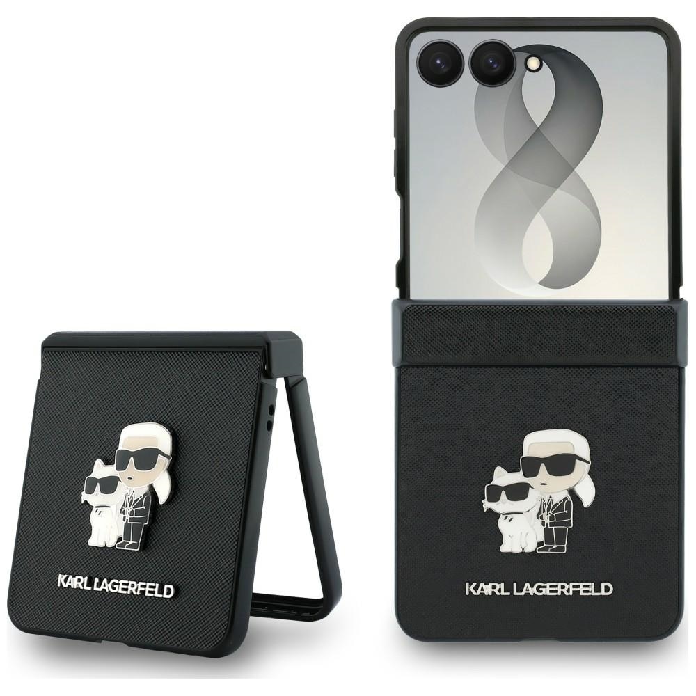 Husa Karl Lagerfeld Karl and Choupette Saffiano Pins cu MagSafe compatibila cu Samsung Galaxy Z Flip 8, Negru