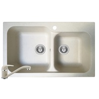 pachet chiuveta soft composite  baterie bucatarie pyramis twin durothek 2 cuve 830x500 mm adancime 210mm bej imagen 31_0_
0