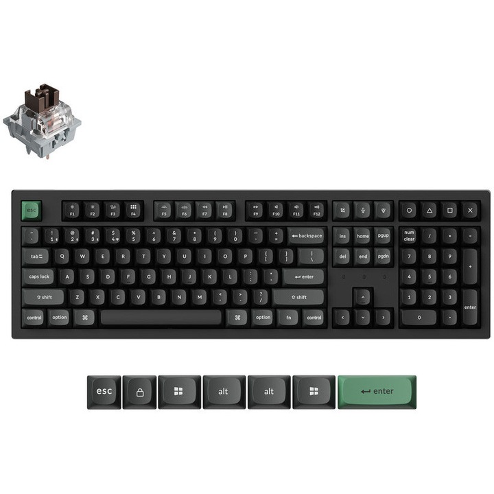 Безжична механична клавиатура Gaming Keychron K10 Ultra 8K, Tri-Mode (2.4GHz, Bluetooth, USB-C), Full Size 100%, hot-swappable, RGB, PBT, Механични суичове Keychron Apex Brown, Keychron Launcher, Windows/macOS/Linux, K10U-H3, Черен
