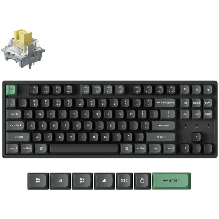 Безжична механична клавиатура Gaming Keychron K8 Ultra 8K, Tri-Mode (2.4GHz, Bluetooth, USB-C), TKL 80%, hot-swappable, RGB, PBT, Механични суичове Keychron Apex Banana, Keychron Launcher, Windows/macOS/Linux, K8U-J1, Черен