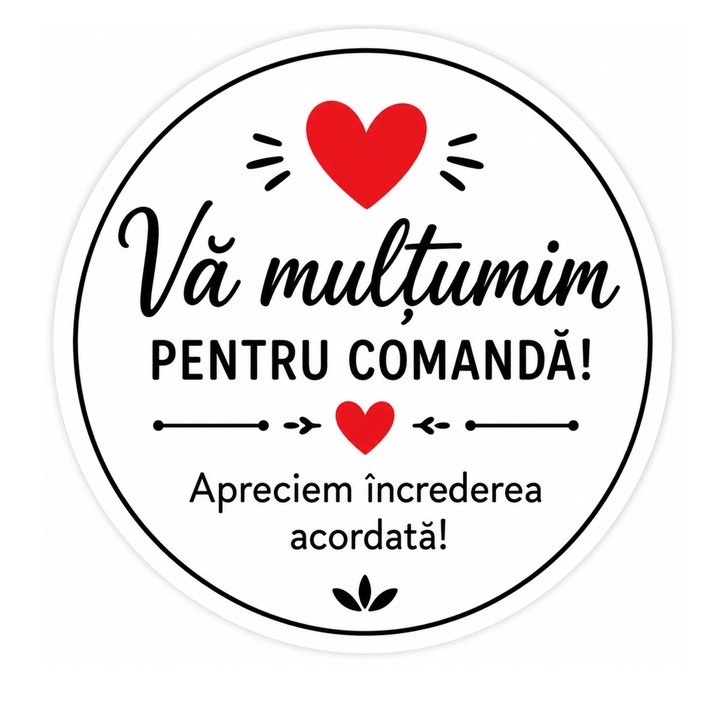 Set 1000 Stickere „Va Multumim pentru Comanda!” – 5 cm – Etichete Autocolante Rotunde