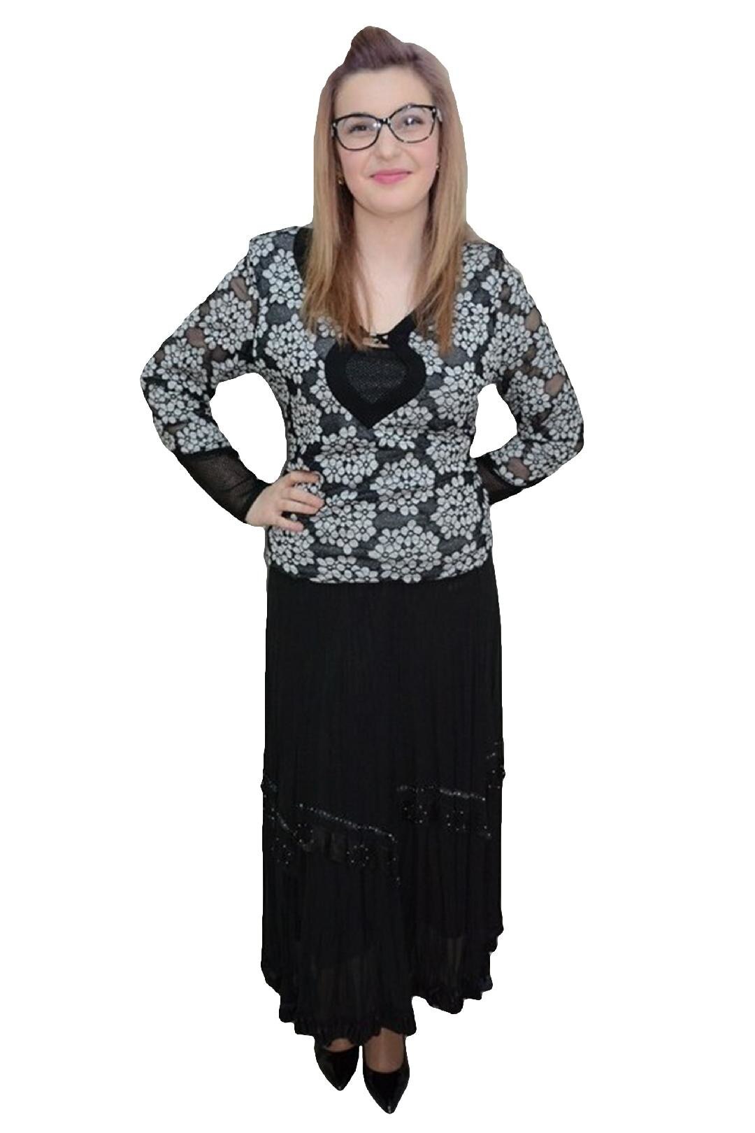 Fusta cu betelie lata si lucioasa in talie, masura mare, D&J Exclusive, Negru