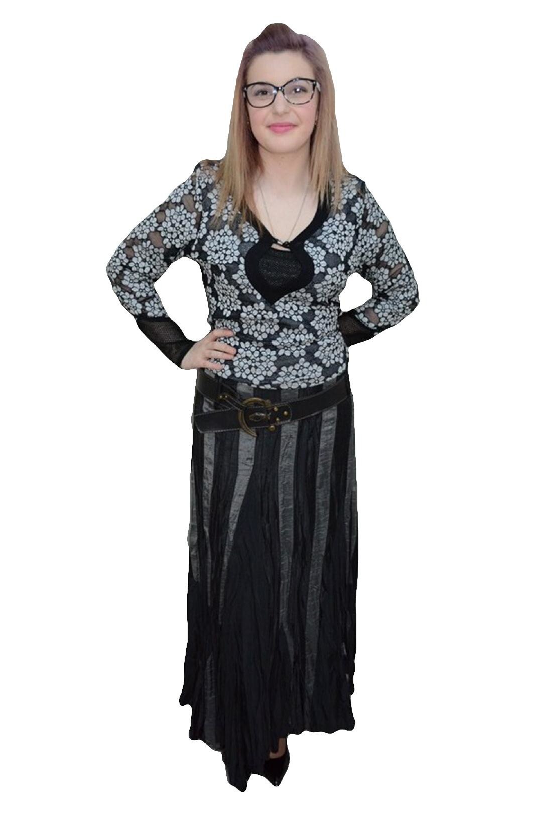 Fusta cu aspect creponat, curea inclusa, D&J Exclusive,, Negru, 42