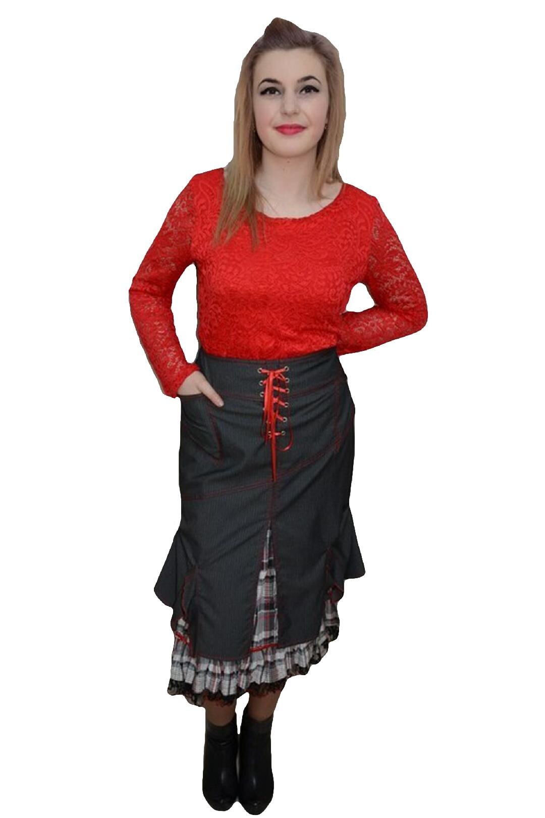 Fusta in tendinte, imprimeu geometric, D&J Exclusive, Gri