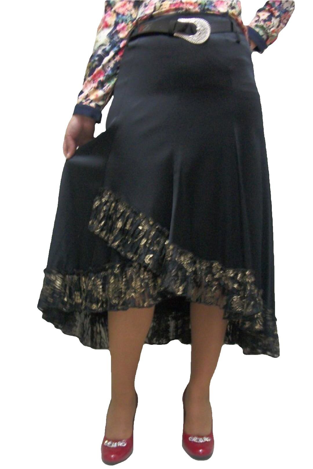 Fusta fashion, insertii de fir auriu jos, D&J Exclusive, Negru/Auriu