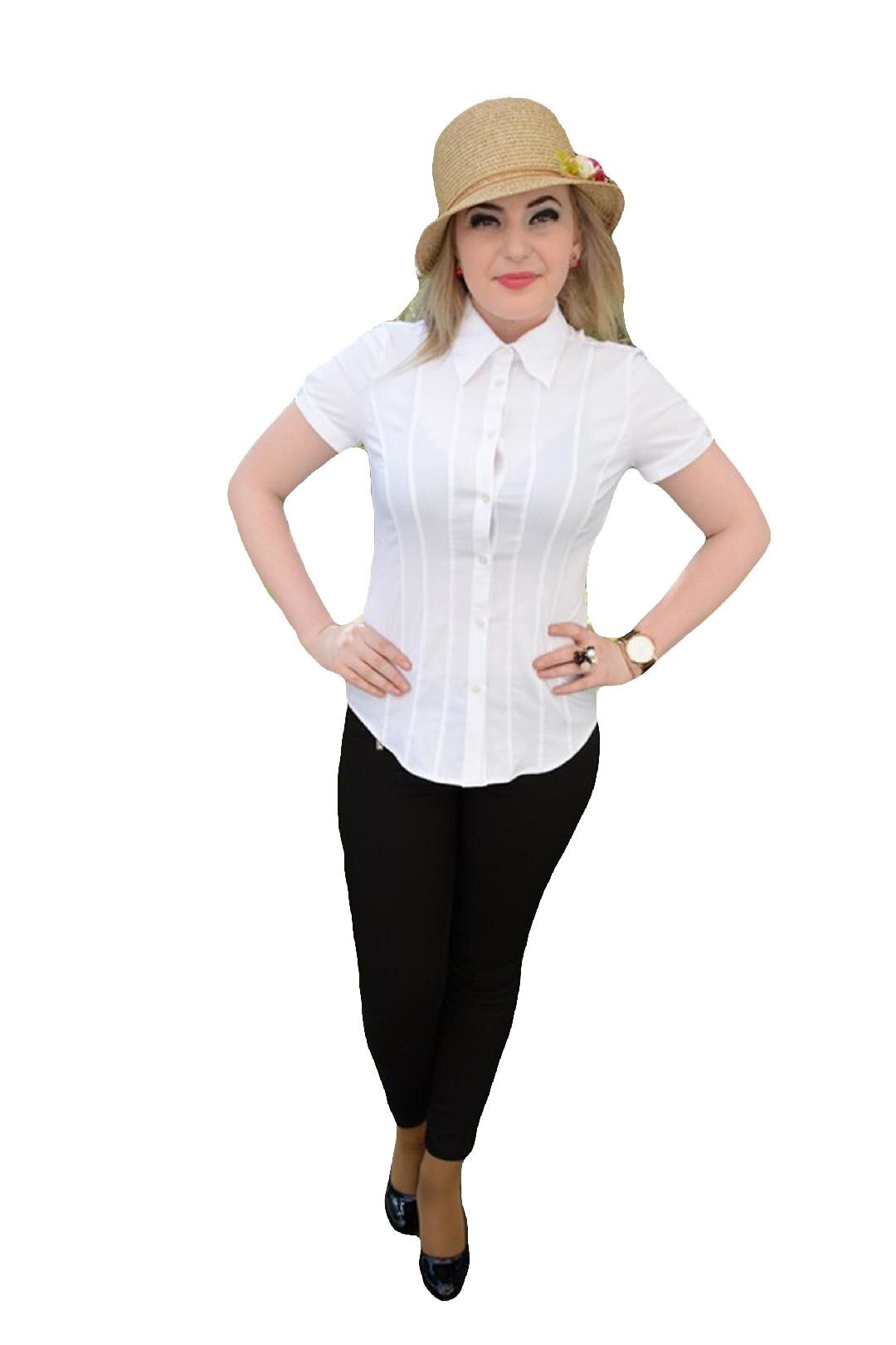 Camasa cu maneca scurta, croi cambrat, D&J Exclusive, Alb