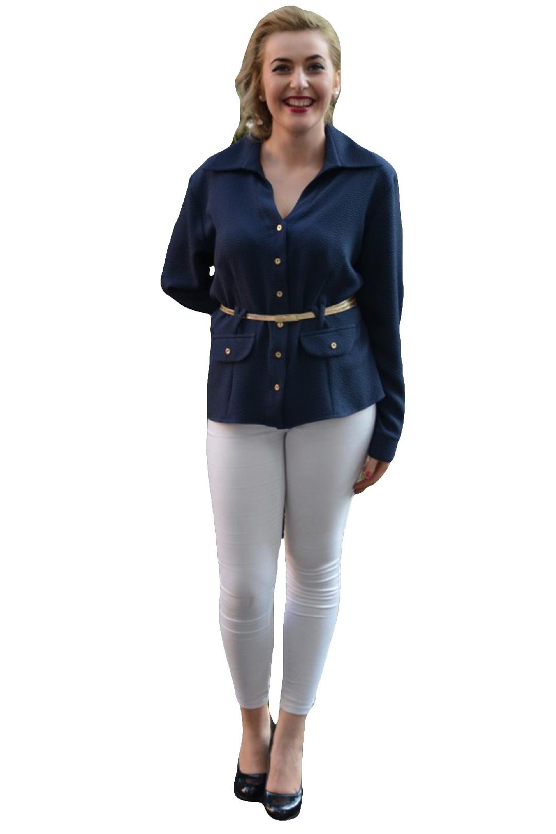 Camasa casual din material matlasat, D&J Exclusive, Albastru marin