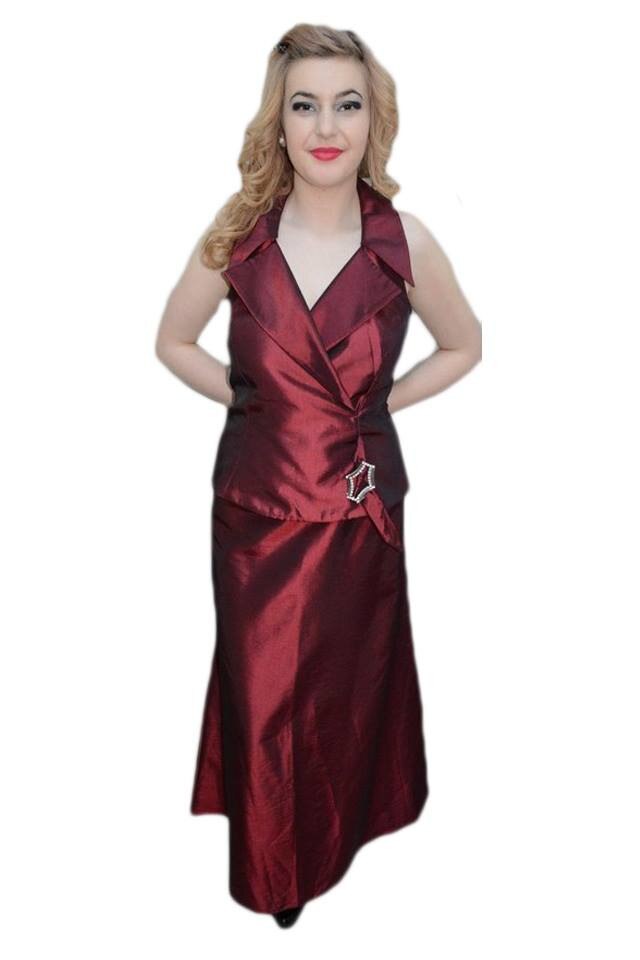Rochie de ocazie, cu rever ascutit , D&J Exclusive, Visiniu