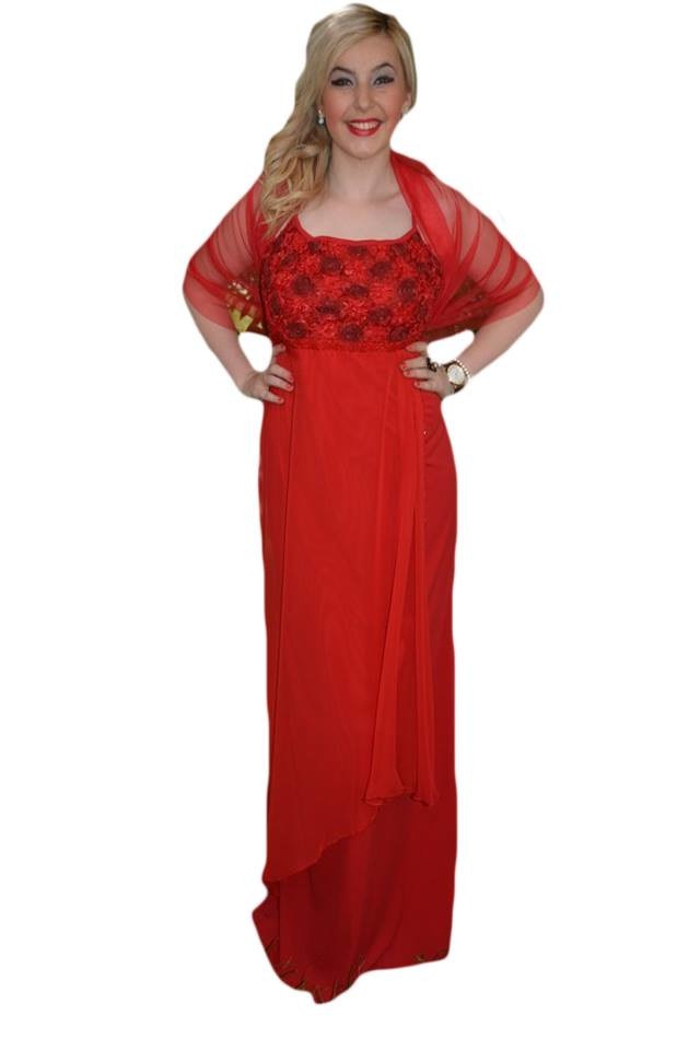 Rochie lunga, cu top decorat cu paiete , D&J Exclusive, Rosu