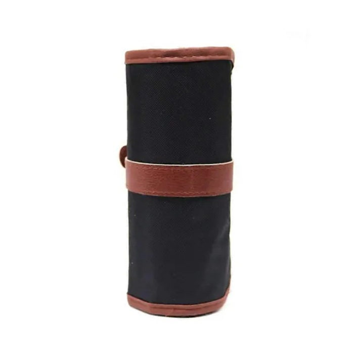 Etui rulat pentru pensule si creioane din material Oxford, 24 buzunare, negru/maro, 34 x 20 cm