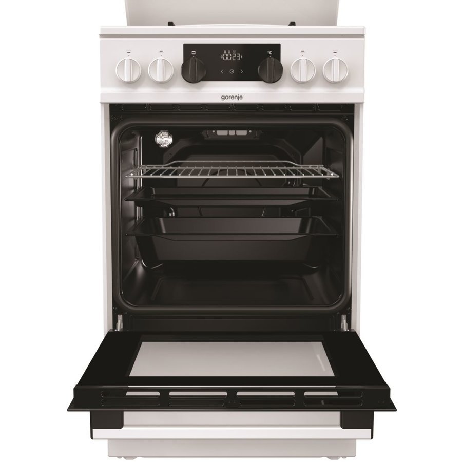 Aragaz Gorenje K5341WJ, Mixt, 4 arzatoare gaz, 9 functii, Display LED, 50x60 cm, Alb