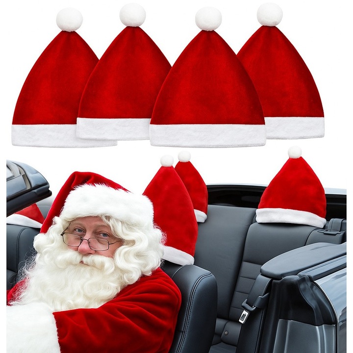Калъфи за подглавници m-import 5905935898683, меки велурени шапки на Дядо Коледа с плюшена обшивка, червено/бяло, комплект 4 бр., 36 x 33 см
