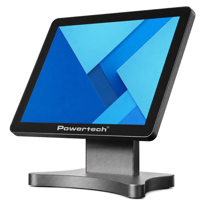 Тъчскрийн монитор Powertech PT-1632, 15" LCD 1024x768, капацитивен 10 точки, HDMI/VGA, 2x USB Type B, вградени високоговорители, VESA 75x75, черен