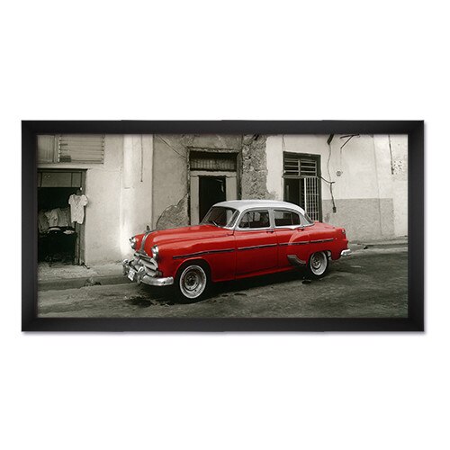 Tablou Inramat - Masina de Epoca, Masina Antica Rosu, Rama Neagra, 50 x 100 cm