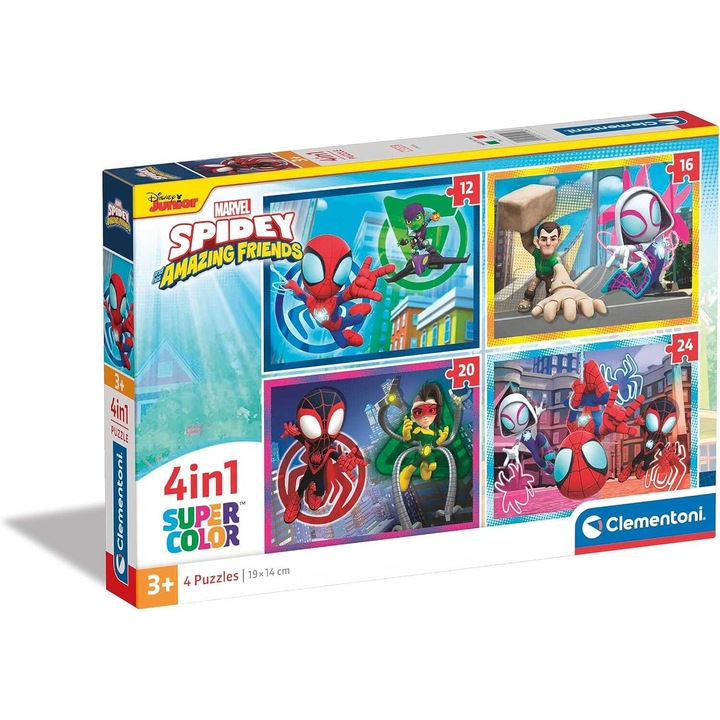 Spidey és csodálatos barátai Clementoni progresszív puzzle készlet 4 az 1-ben 12 16 20 24 darab
