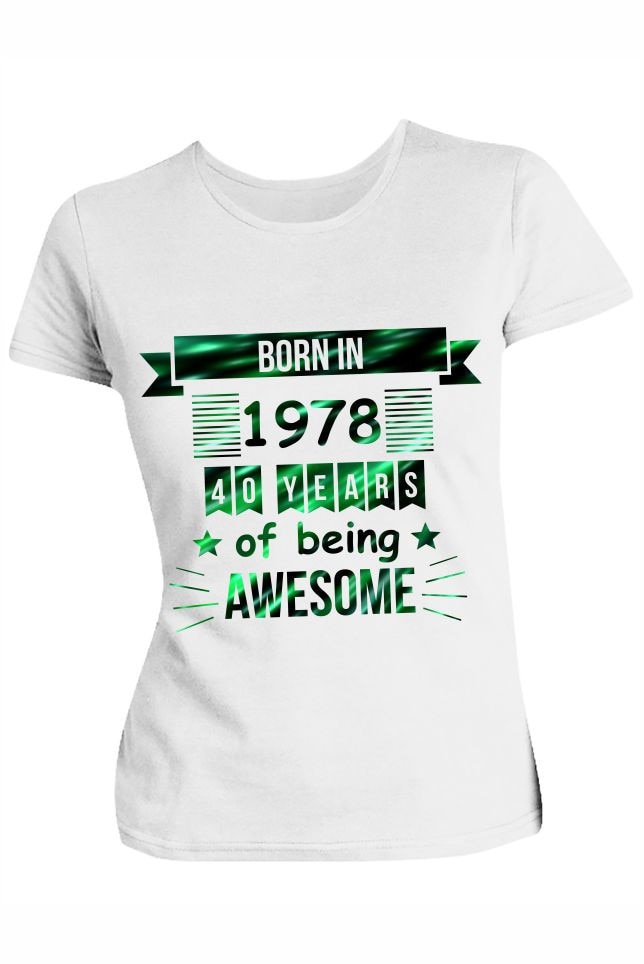 Tricou Born in 1978, alb, marime S EU