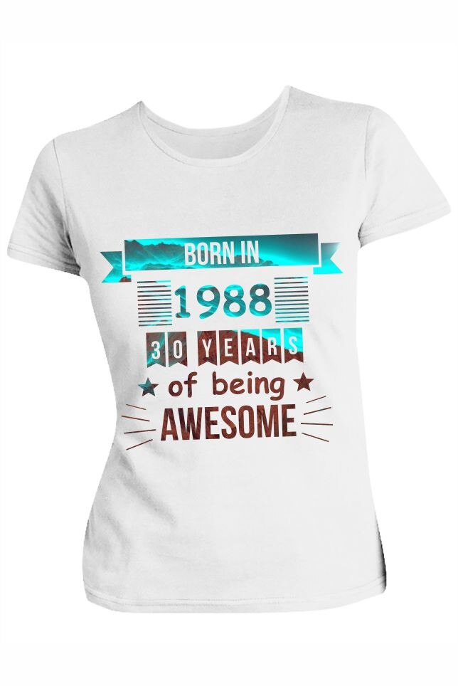 Tricou Born in 1988, alb, marime S EU