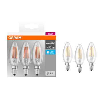 Set 3 becuri LED Osram Base Filament B40, E14, 4W (40W), 470 lm, lumina neutra (4000K) Set 3 becuri LED Osram Base Filament B40, E14, 4W (40W), 470 lm, lumina neutra (4000K)