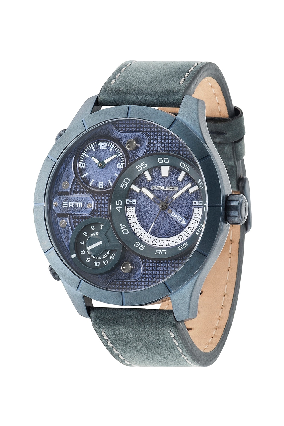 Police, Ceas cu fuse orare multiple si curea de piele, Albastru petrol