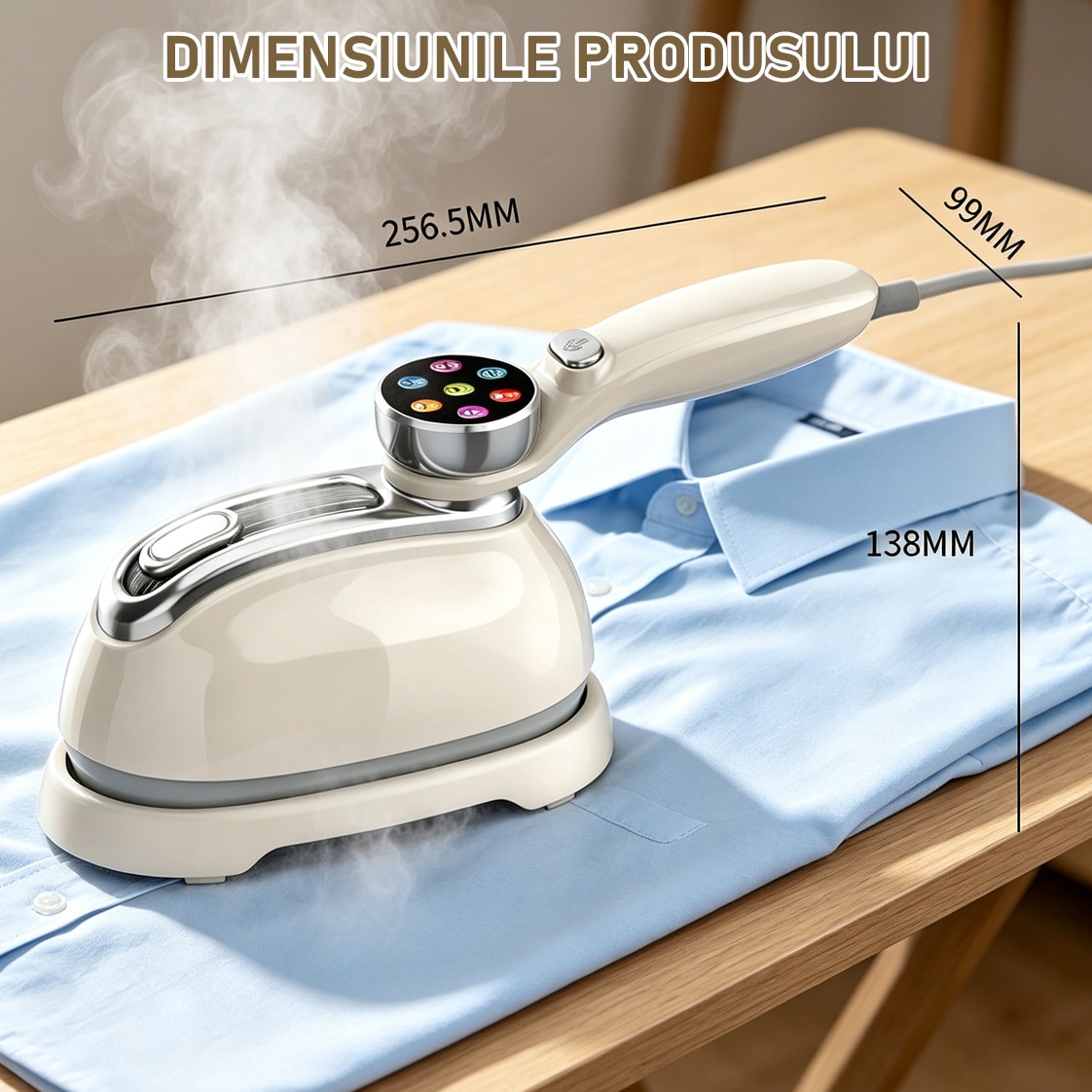 Fier de calcat portabil cu aburi, Yulinland, 1300W, 7 Moduri Reglabile, 160 ml, Afisaj LCD, Incalzire 5 Secunde, Vertical Si Orizontal, Functie Umeda/Uscata, Rotire 180°, Alb