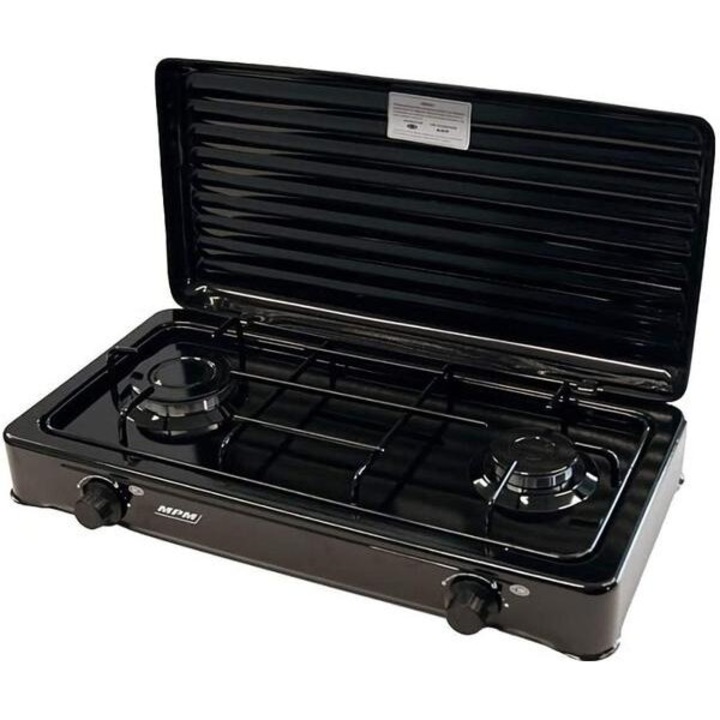 Plita de exterior MPM SMILE-KN-02/1KB, 2 Arzatoare, Negru