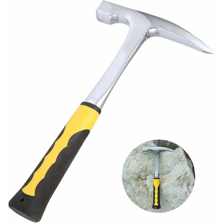 Ciocan de explorare geologica, cu varf dublu, din otel carbon plat, aproximativ 795 g, lungime 280 mm, potrivit pentru explorarea mineralelor si spargerea rocilor