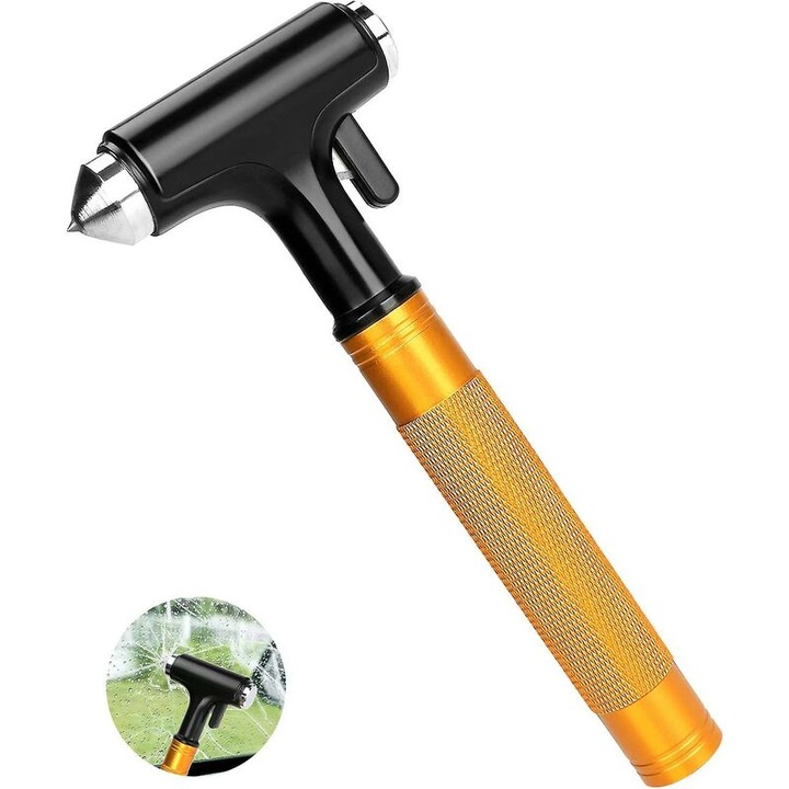 Ciocan de siguranta auto de urgenta, spargator de geamuri din carbura de tungsten, taietor ascuns pentru centura de siguranta, maner antiderapant din aliaj de aluminiu, potrivit pentru camping si drumetii in aer liber. 1 bucata