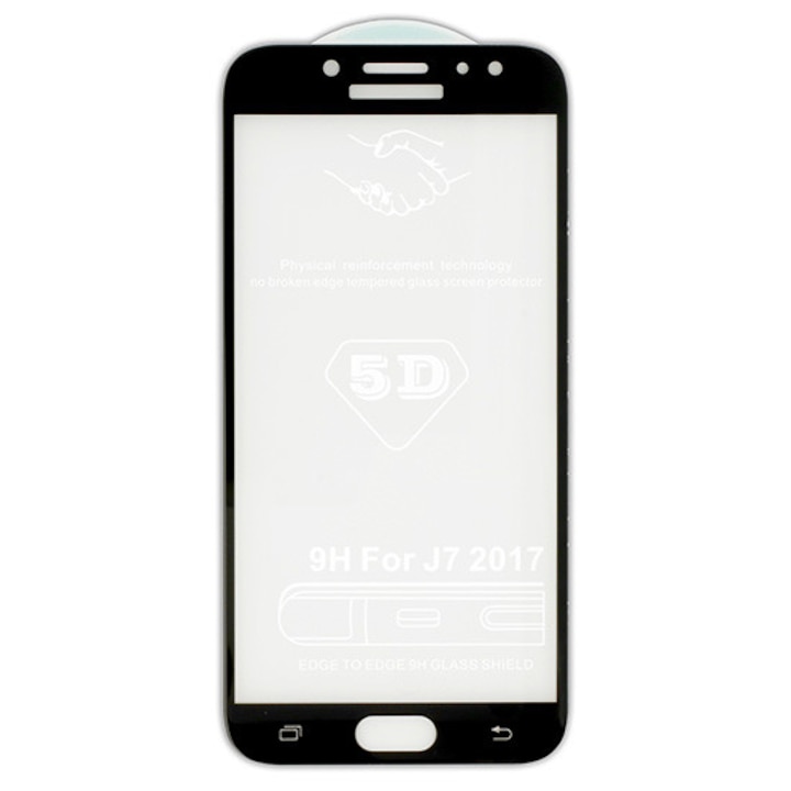 Протектор, За Galaxy J7 2017, Извит, Закалено стъкло, За целия екран, 5D Пълно лепило, Черен