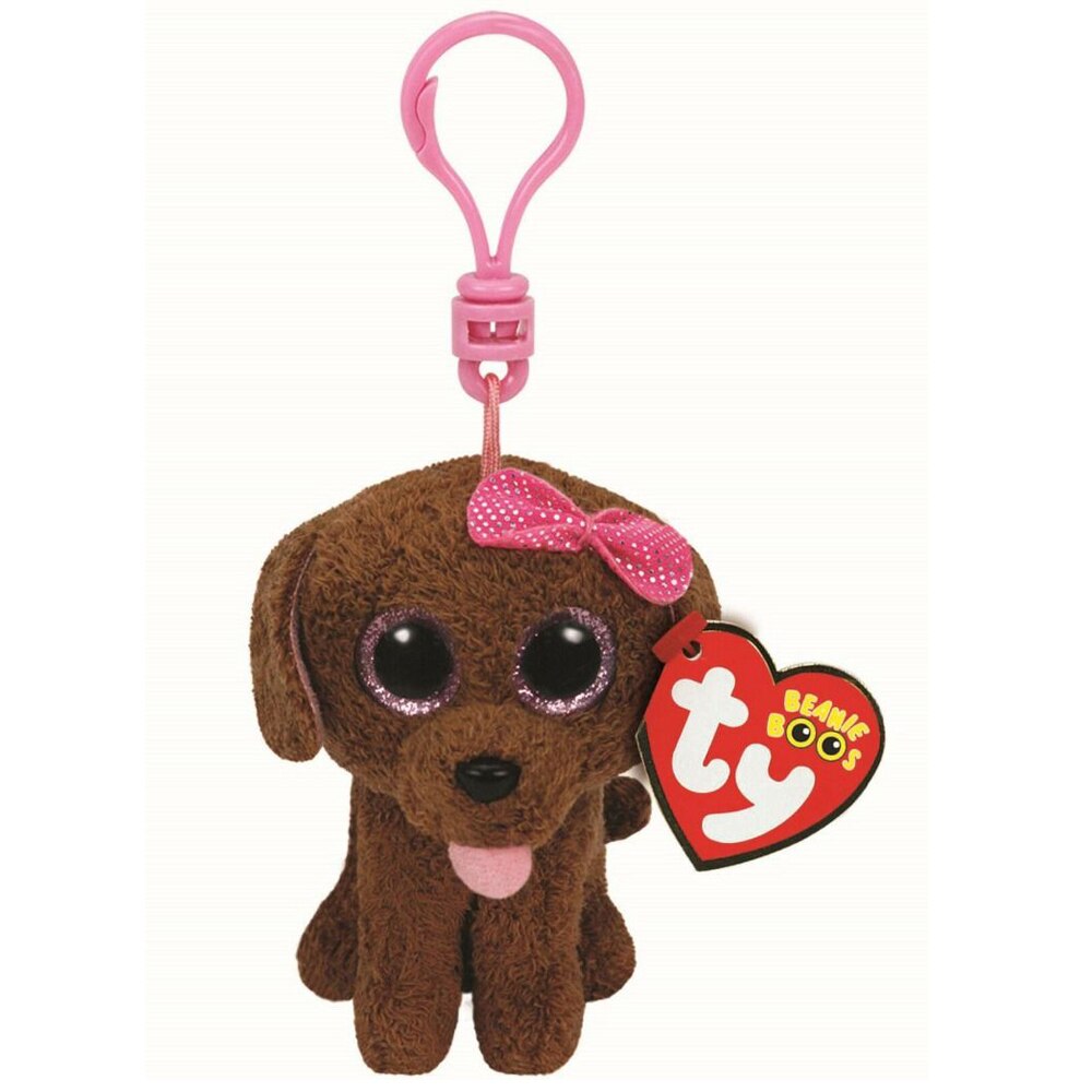 Breloc de plus, catelusa Maddie, cu fundita, 8.5 cm - Boos, TY