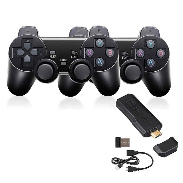 Consola de jocuri TENZHVXI GD10 (0810BM-BSTA00368506-1), stick HDMI cu controllere wireless 2.4G dual pentru 2 jucatori, stocare 64/128/256GB, negru