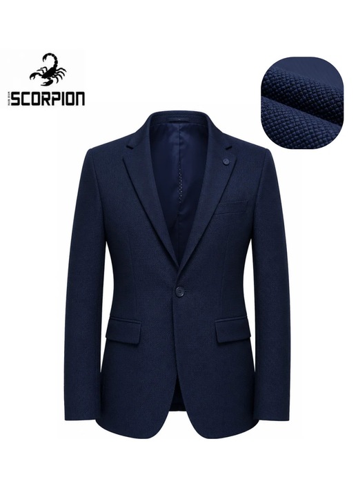 Мъжко сако с текстура Slim Fit, текстурирано, леко еластично за професионалисти и млади хора, подходящо за офис, срещи, вечери и партита, Тъмносин