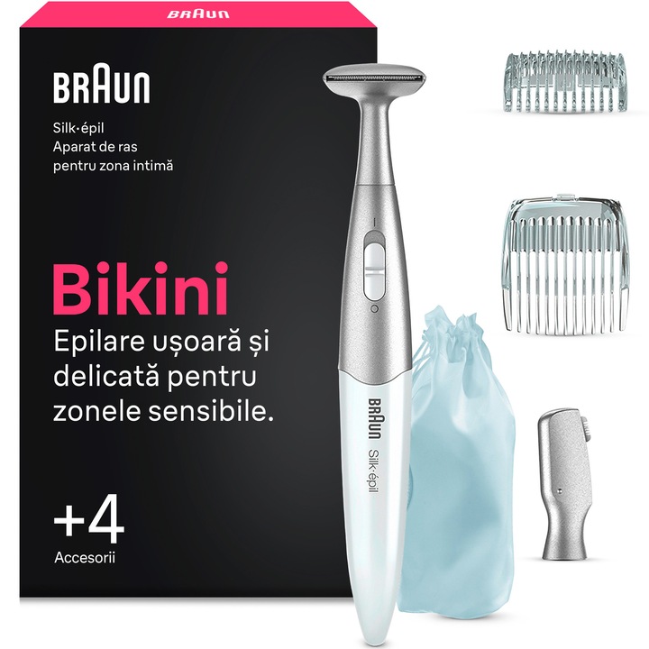 Braun Silk·épil FG1100 Aparat de tuns pentru zona intima, Tuns de precizie pentru indepartarea usoara si delicata părului, cap dedicat pentru stilizare sprancene, + 4 accesorii, Alb