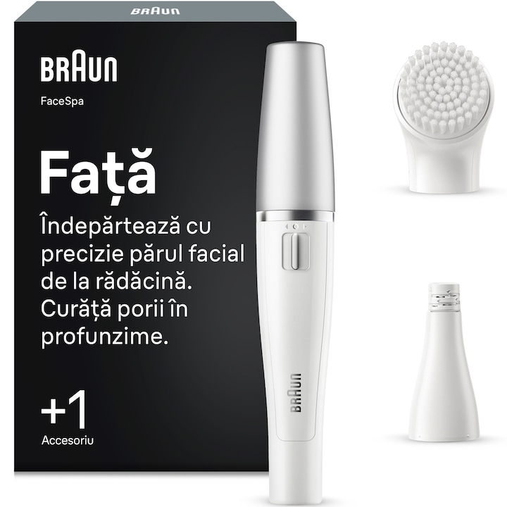 Braun FaceSpa SE810 Epilator facial si sistem de curatare, + 1 accesoriu, Alb/Argintiu