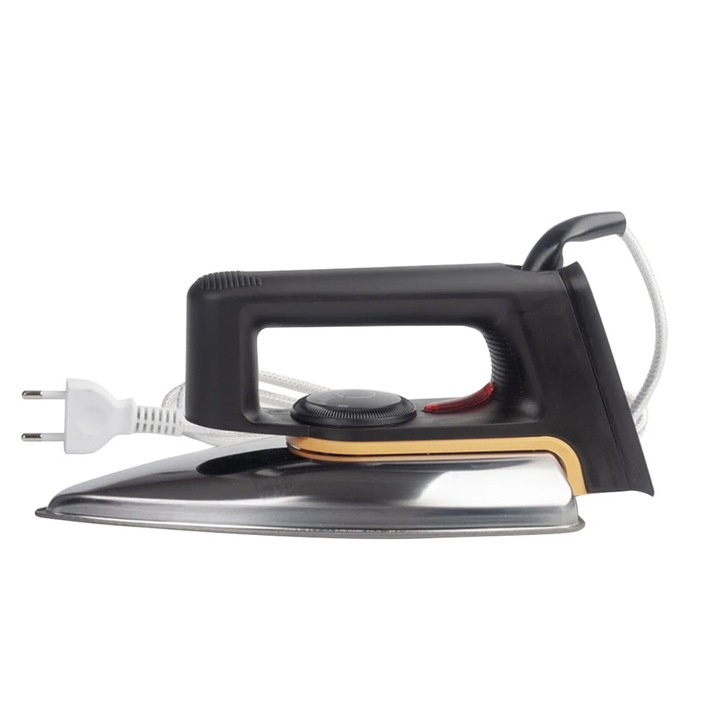 Fier de calcat electric TENZHVXI 0810BM-BST5077010, design uscat cu termostat, talpa inox, negru/argintiu