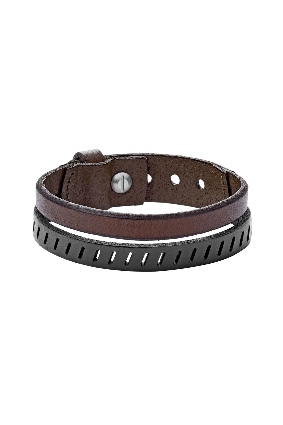 Fossil, Bratara de piele cu doua siraguri Vintage Casual, Negru/Maro coniac