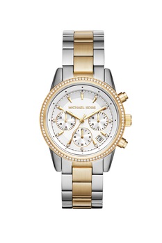 Michael Kors, Ceas cronograf din otel inoxidabil Ritz 2-Tones, Argintiu/Auriu Michael Kors, Ceas cronograf din otel inoxidabil Ritz 2-Tones, Argintiu/Auriu