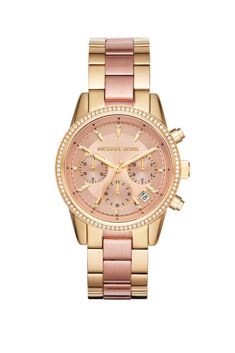 Michael Kors, Ceas cronograf din otel inoxidabil Ritz 2-Tones, Auriu/Auriu rose