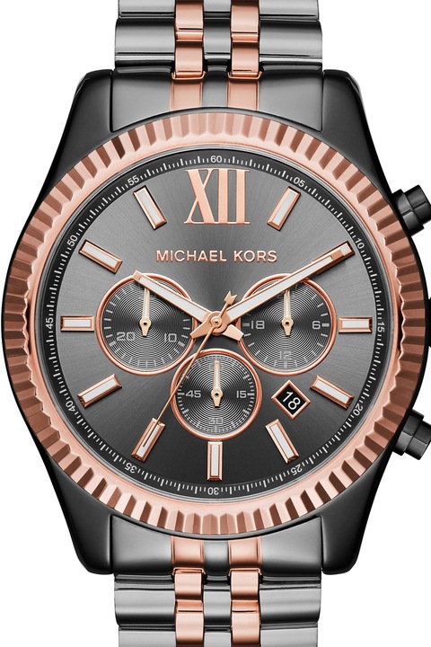 Michael Kors, Ceas cronograf cu bratara metalica Lexington, Gri hematit/Auru rose