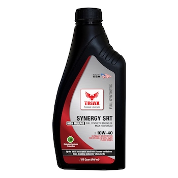Ulei de motor full-sintetic TRIAX Synergy SRT Full Synthetic 10W-40, Diesel si Benzina (Pentru masini cu peste 100,000km), 946 ml Ulei de motor full-sintetic TRIAX Synergy SRT Full Synthetic 10W-40, Diesel si Benzina (Pentru masini cu peste 100,000km), 946 ml